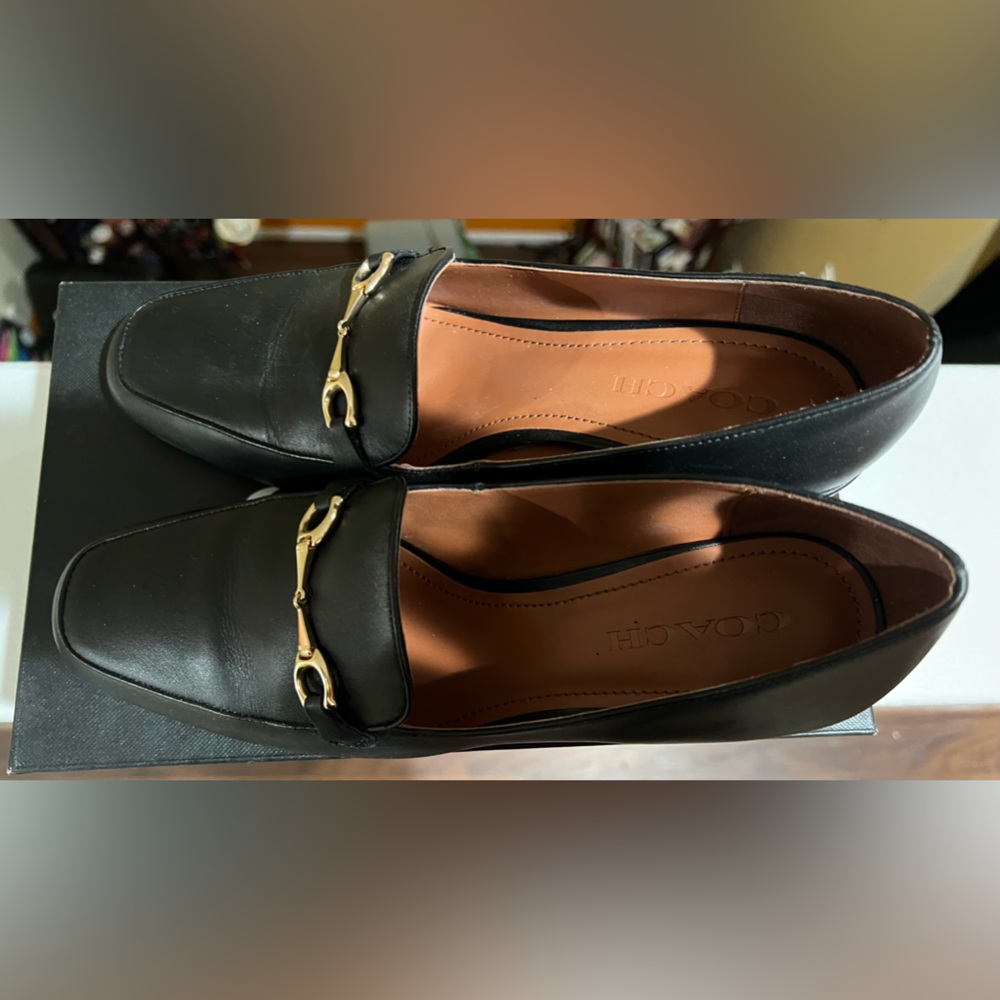 Black Coach square heel; size 10.